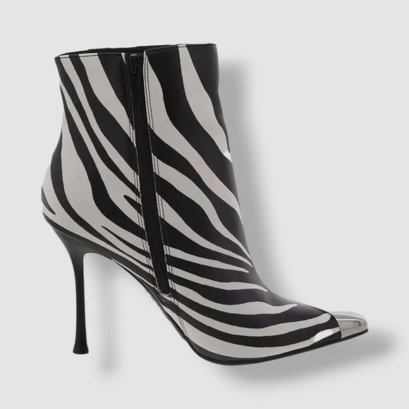 I.N.C. Zebra Print Bootie – Chrome Pointed Toe, Stiletto Heel, Size 9M, New - Picture 3 of 5